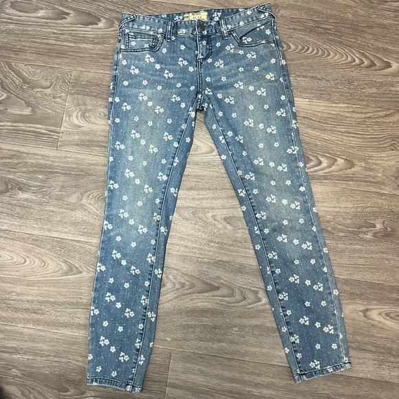 Free People‎ Floral Print Denim Jeans Skinny Ankle Casual Blue Size 26 - Picture 1 of 7